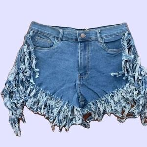 Daisy Blue Denim Fringed Women Shorts